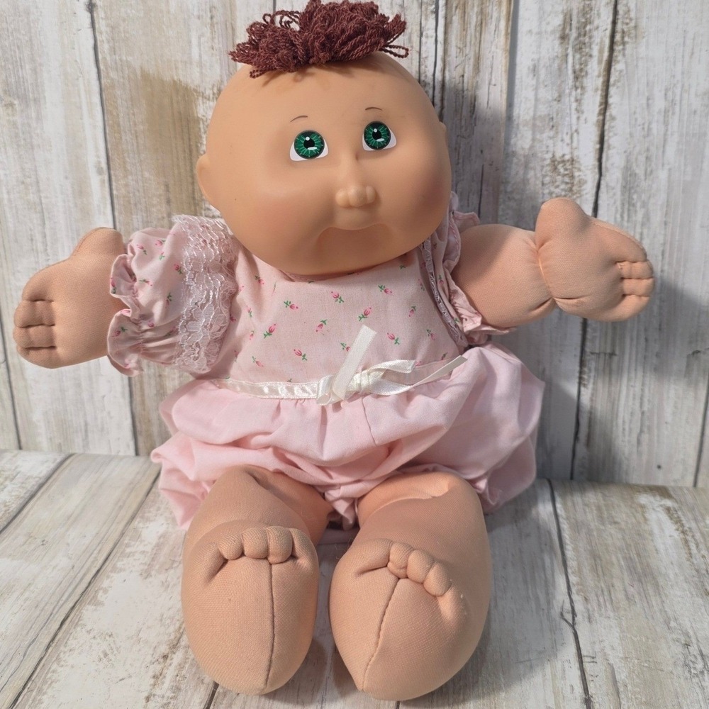 Cabbage Patch Kids 2008 25th Anniversary Doll Brown Hair Green Eyes Pink Romper